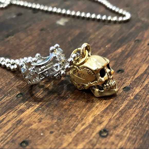 Tiny Gold Skull + 925 Silver Crown Handmade - Picture 6 of 8